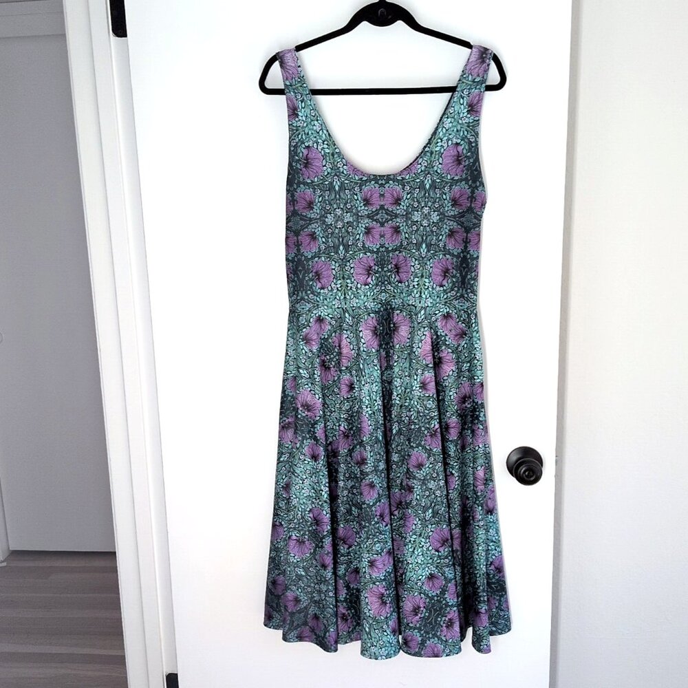Black Milk Pimpernel Pocket Midi Dress William Morris floral purple green XL - Picture 3 of 4